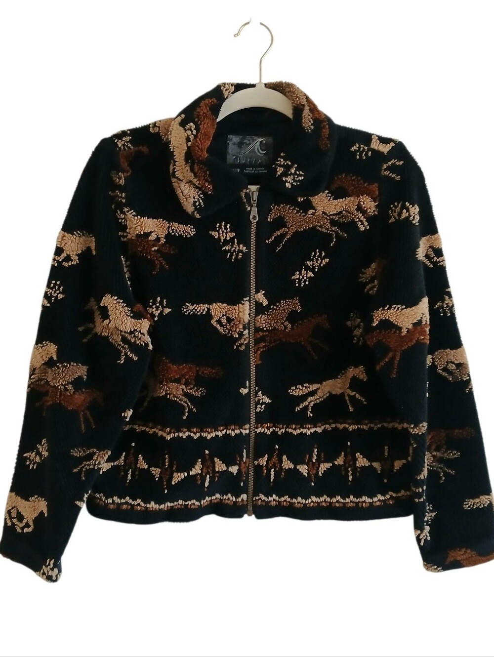 TSUNAMI Plush Horse Full Zip Jacket Women's XS Canada Pockets Western Cozy